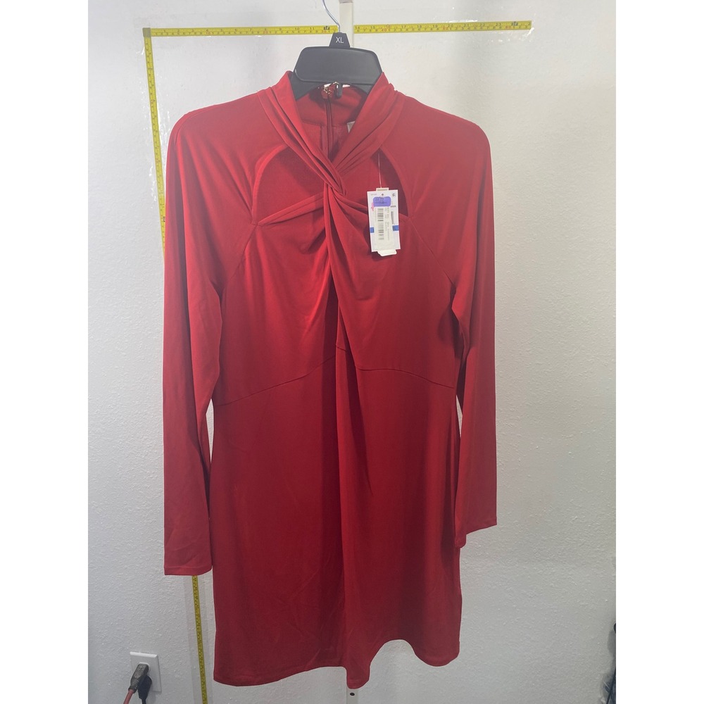 Michael Kors Red Twist Neck Cutout Long‎ Sleeve Mini Dress XL New